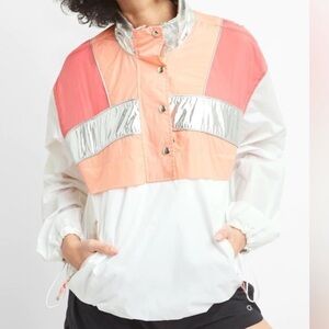 GAP Fit Women's White, Peach, Pink and Silver Windbreaker Jacket